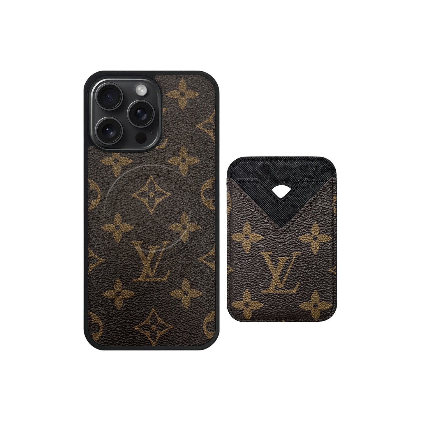 SET MAGSAFE CARDHOLDER LV MONOGRAM BROWN WITH BLACK