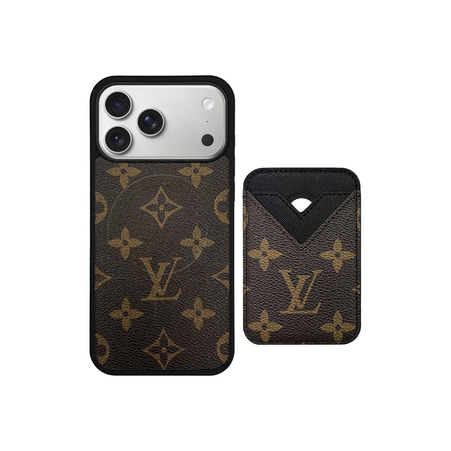 SET MAGSAFE CARDHOLDER LV MONOGRAM BROWN WITH BLACK