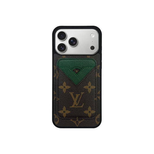 SET MAGSAFE CARDHOLDER LV MONOGRAM BROWN WITH GREEN