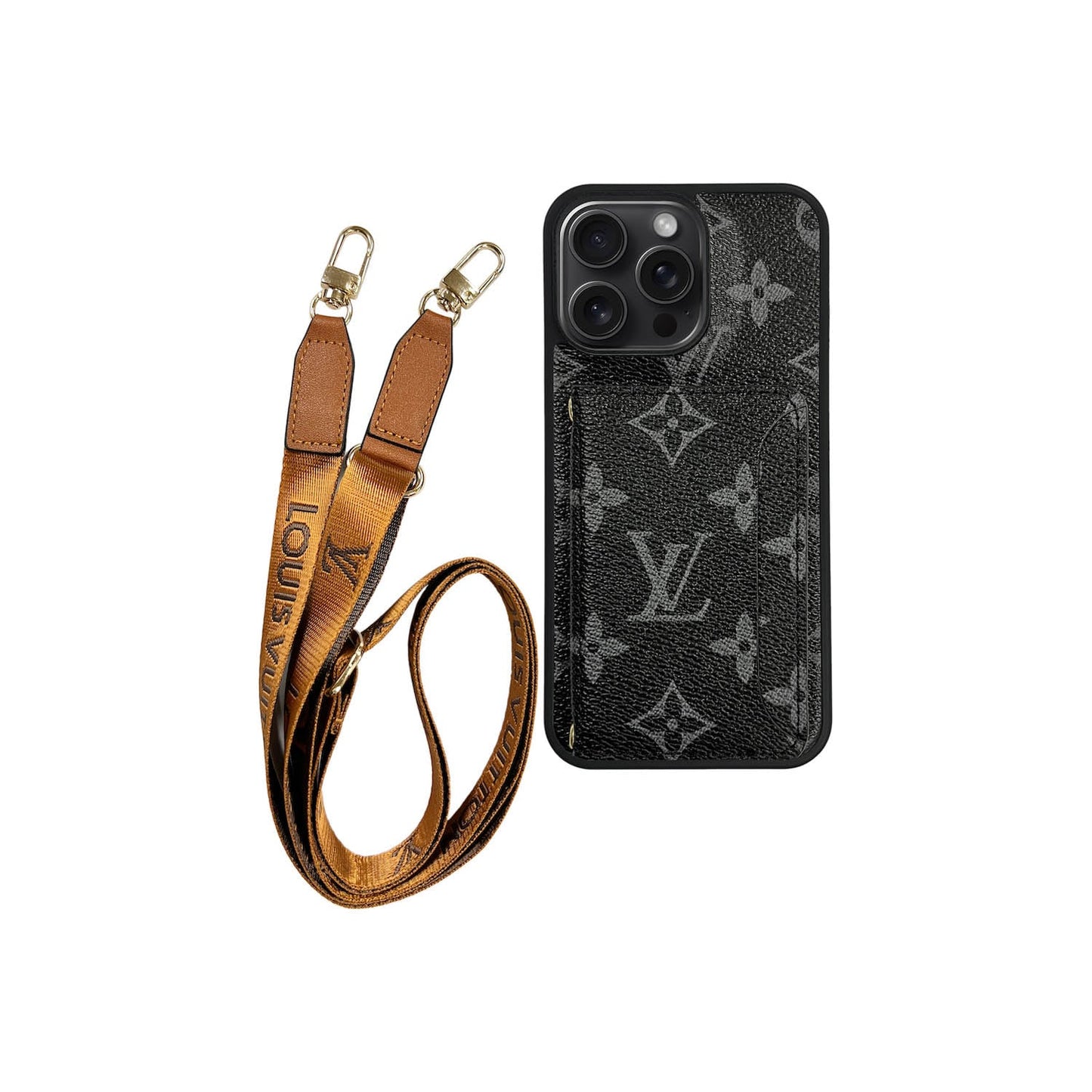 LV BLACK MONOGRAM CARDHOLDER FULLY COVERED LANYARD