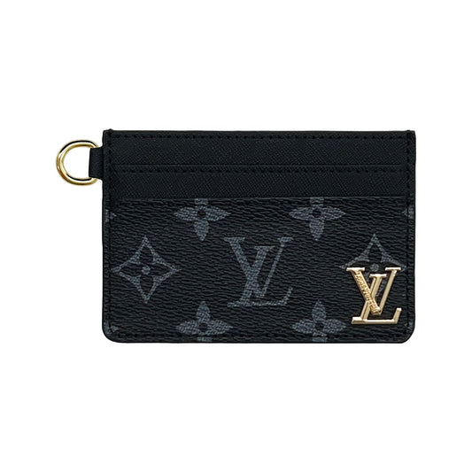 LV BLACK MONOGRAM CARD HOLDER WITH GOLD LOGO AND KEY RING